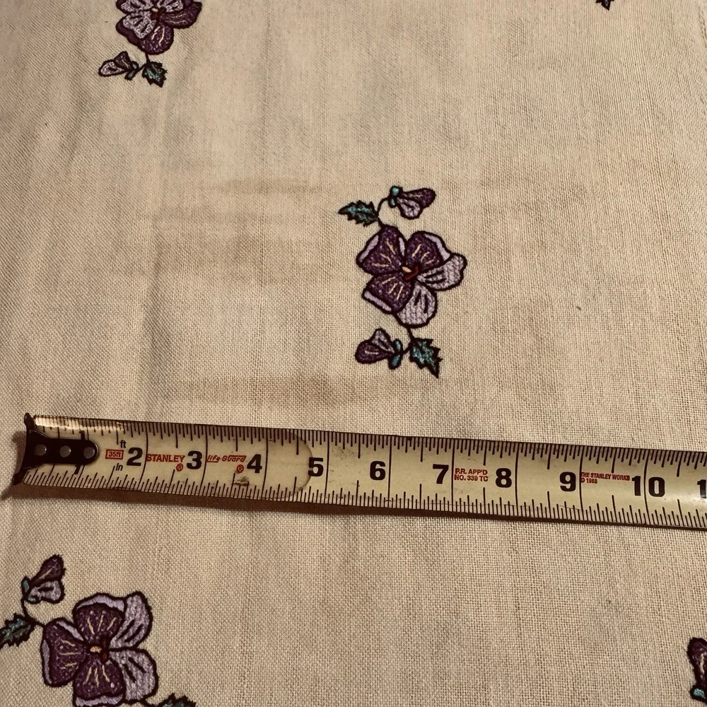 Vtg Cross Stitch Tablecloth Flowers Purple Forget Me Not Yellow Embroidered Hand